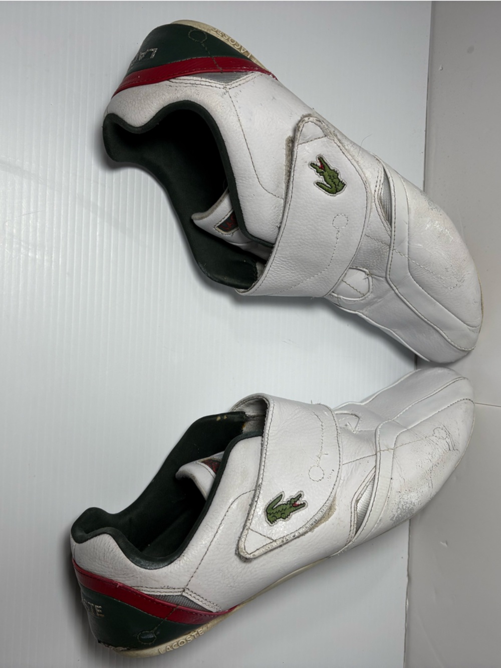 Lacoste White Leather Slip-On Loafers with Green Crocodile Accent